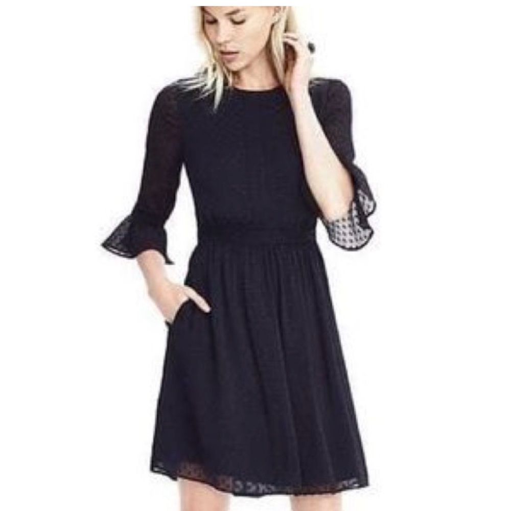 Banana Republic Navy Ruffle Sleeve Dress, Size 12
